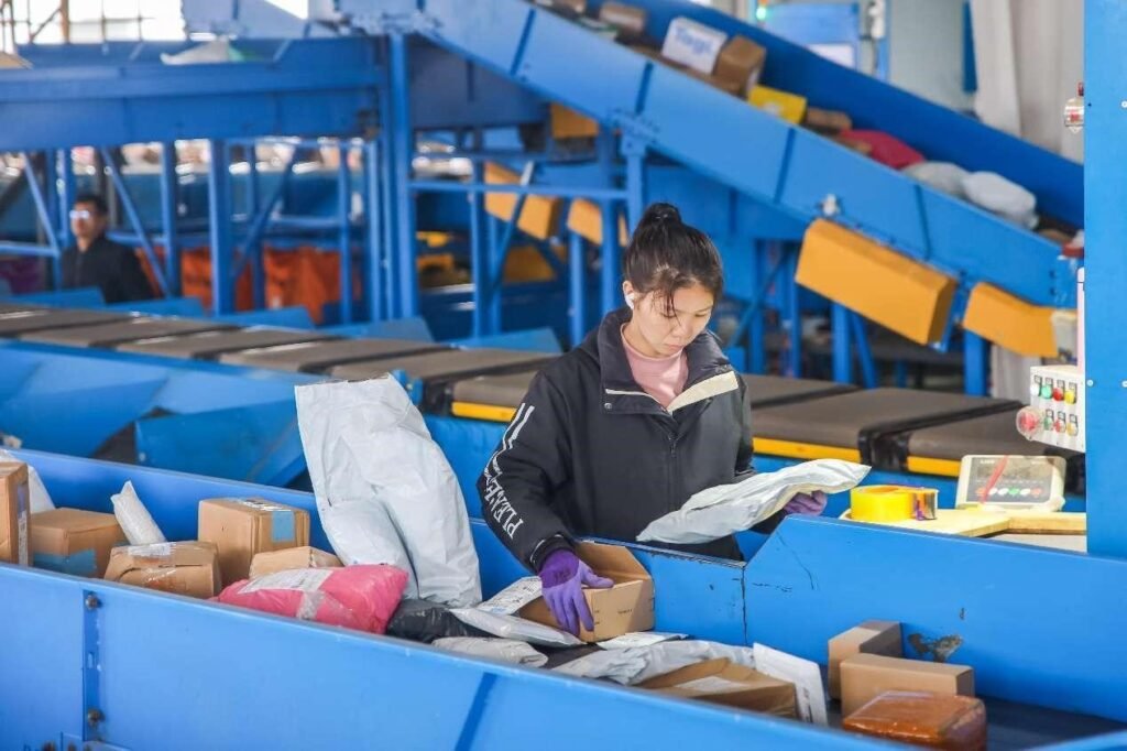 Woman in a logistics park in Lanshan, China